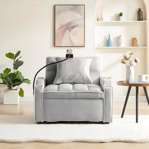 GERRIT Velvet Convertible Sleeper Sofa Chair Bed, 3 in 1 Multi-Functional Lounge Chair Sleeper