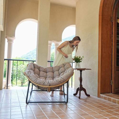 SWITTE Outdoor Rocking Chair, Oversized Patio Papasan Rocker, Comfy Wicker Reading Lounge, Indoor Egg Chair for Bedroom, Living Room, Porch, Garden