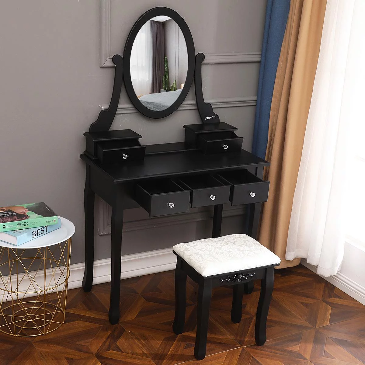 Ktaxon Vanity Makeup Dressing Table Set W/Stool, Black