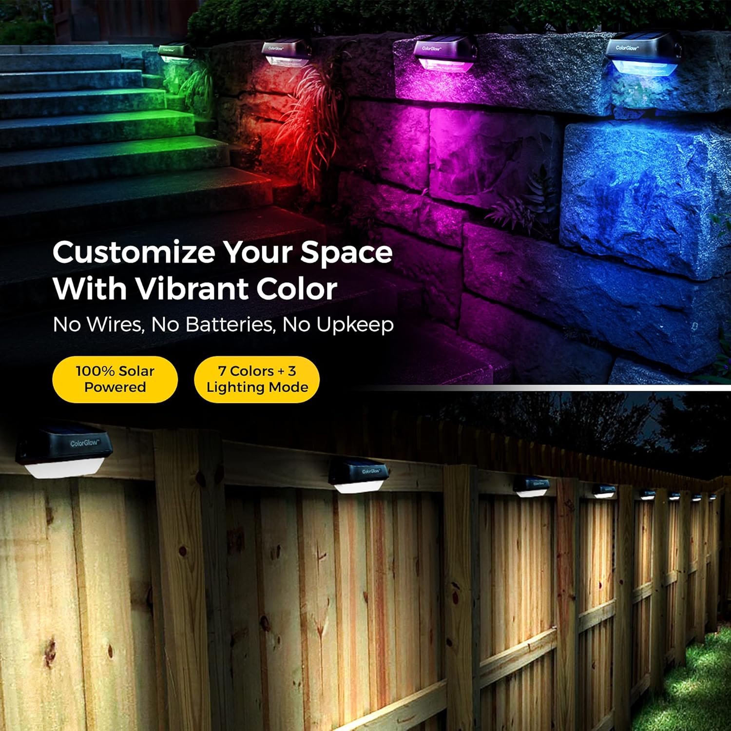 BRIGHTOLOGY - Color Glow Solar Outdoor Lights (4 LED Lights) - Waterproof Outdoor Solar Lights Outdoor - Powered Rainbow