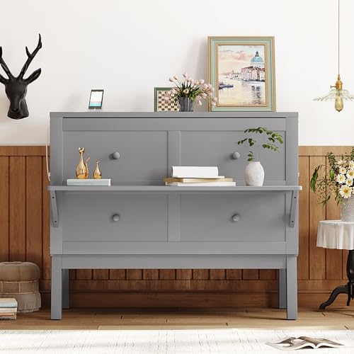 Full Murphy Bed Space-Saving Wall Bed with Storage Shelves and Drawers for Guest Room or Home, Easy to Fold into a Cabinet