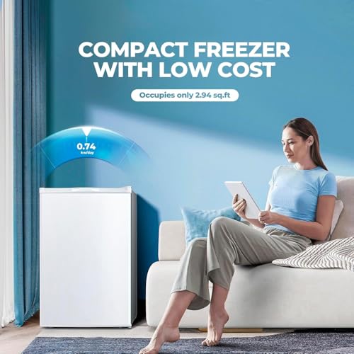 3.0 Cu.ft Upright Freezer, Small Mini Freezer with Adjustable Thermostat, Removable Shelves, Reversible Single Door, for Bedroom/Home/Dorms/Apartment