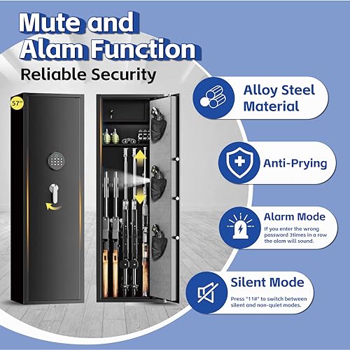 4-5 Large Gun Safe,Quick Access Long Gun Safes for Home Rifle and Pistols,Gun Cabinets with Removable Shelf