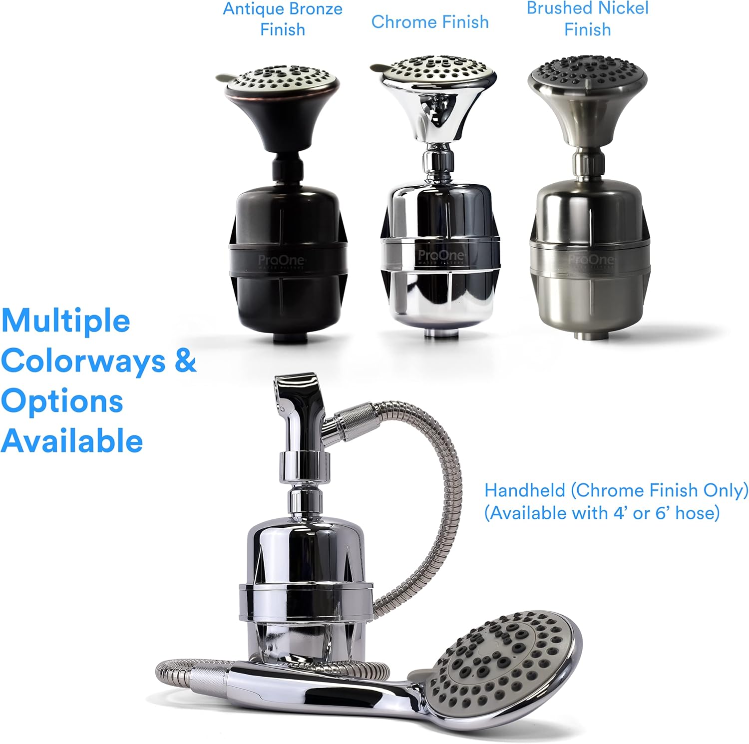ProOne ProMax Chrome Shower Filter w/ 5 Function Massager Head - Water Filter Cartridge - Great for Dry Skin and Hair