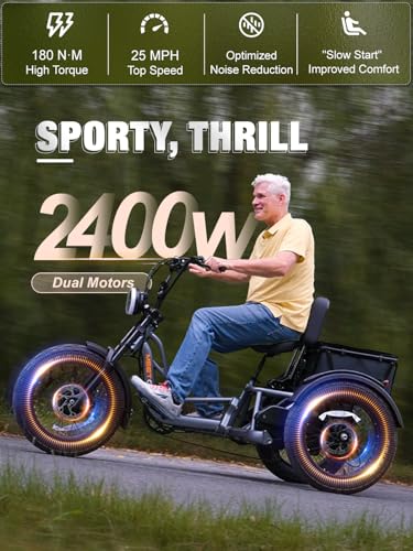 Folding Electric Tricycle for Adults, 1200W Electric Trike, 22MPH 100Miles 3 Wheel Electric Bike, Reverse Gear, Rear Differential, 450lbs Load