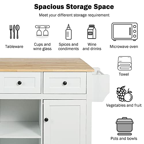 Rolling Kitchen Island with Drop Leaf & Power Outlet, Large Kitchen Islands Cart on Wheels