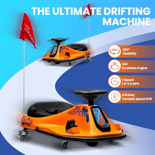 24V Electric Go Kart, 7Ah Drifting Car，Battery Powered Ride on Car Outdoor with 360 Degrees Rotating, Simplified Drift System, Variable Speed