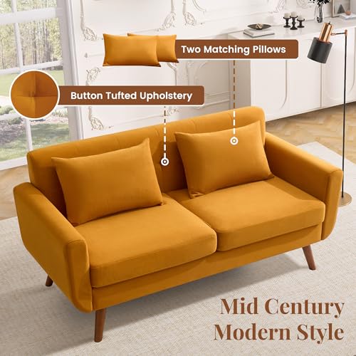 Tbfit L Shaped Couch Sofa, 80" W Mid-Century Modern Sectional Couches, 3 Seater Sofas with Wide Chaise Lounge & Two Pillows