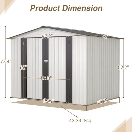 6x4 ft Small Outdoor Metal Storage Shed with Floor Frame & Lockable Door, Heightened Entry Garden Tool Shed for Backyard, Durable Galvanized Steel