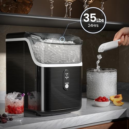 Kismile Nugget Ice Makers Countertop,Pebble Ice Maker Machine with Chewable Ice, 35lbs/Day,One-Click Operation,Self-Cleaning Countertop Ice Machine