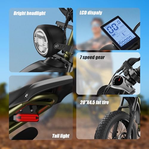 Electric Bike for Adults – 20" Fat Tire, Peak 1200W Motor, 48V 15A Battery, 7-Speed, Dual Disc Brakes for Off-Road and City Riding BG-S
