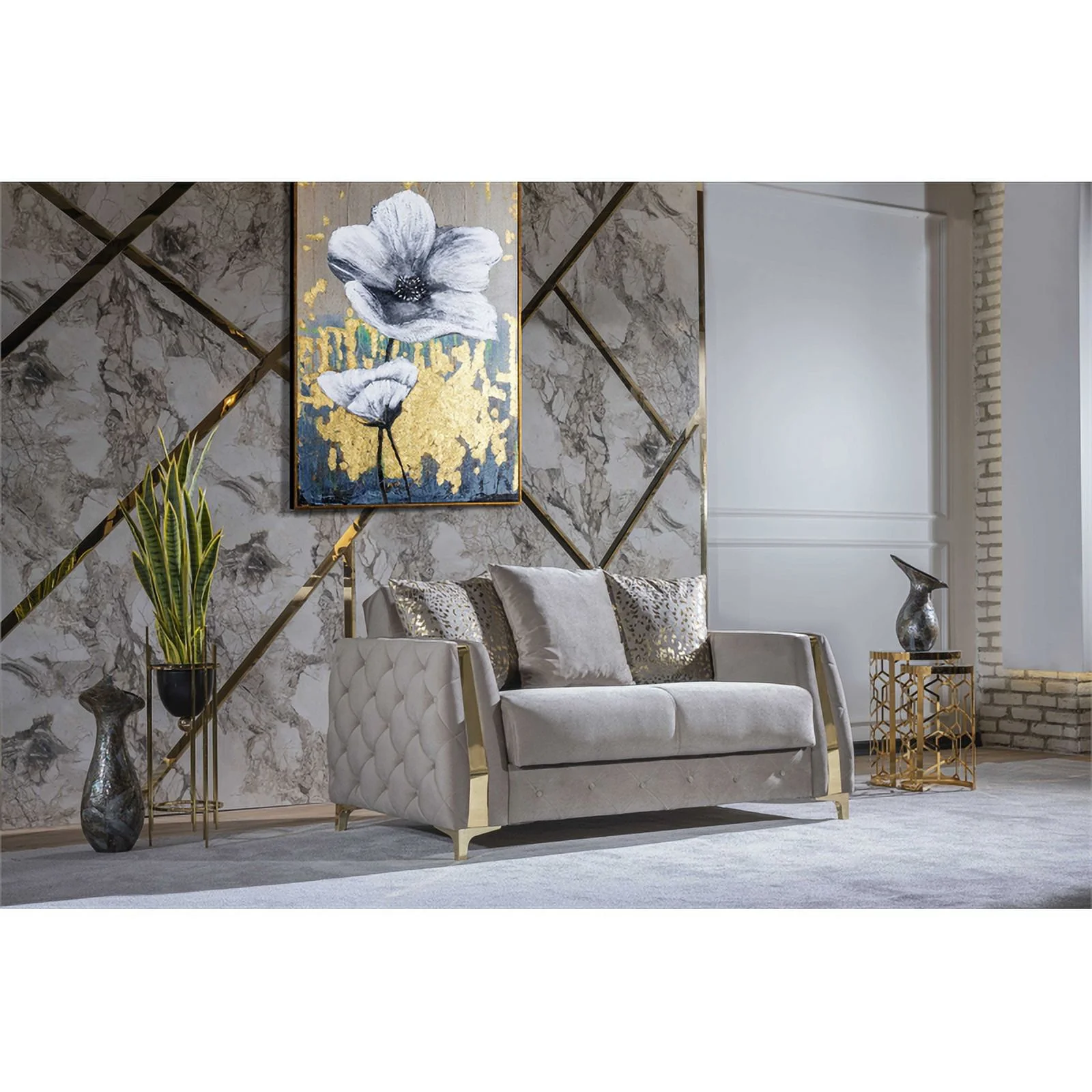Pemberly Row Modern 3PC Living Room Set Made with Wood in Taupe