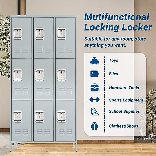 72" Metal Locker for Employees 3 Doors Blue Steel Storage Locker for Office, School, Gym - Metal Storage Cabinets for Home, Office, Gym, School