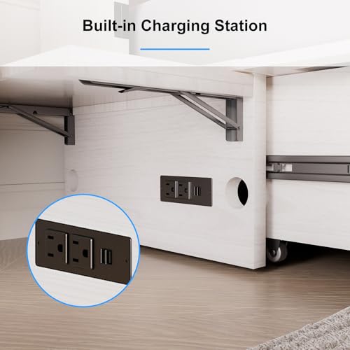 PUREMIND Queen Murphy Bed with Storage Drawers, Camas Con Colchon Incluido, Hideaway Chest Beds with Built-in Charging Station