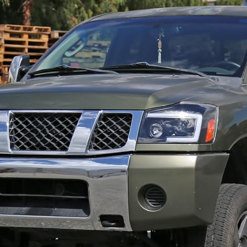 Fits 2004-2015 Nissan Armada Titan Upgraded Replacement Projector Headlights LED Switchback Sequential Turn Signals Assembly Pair | Black