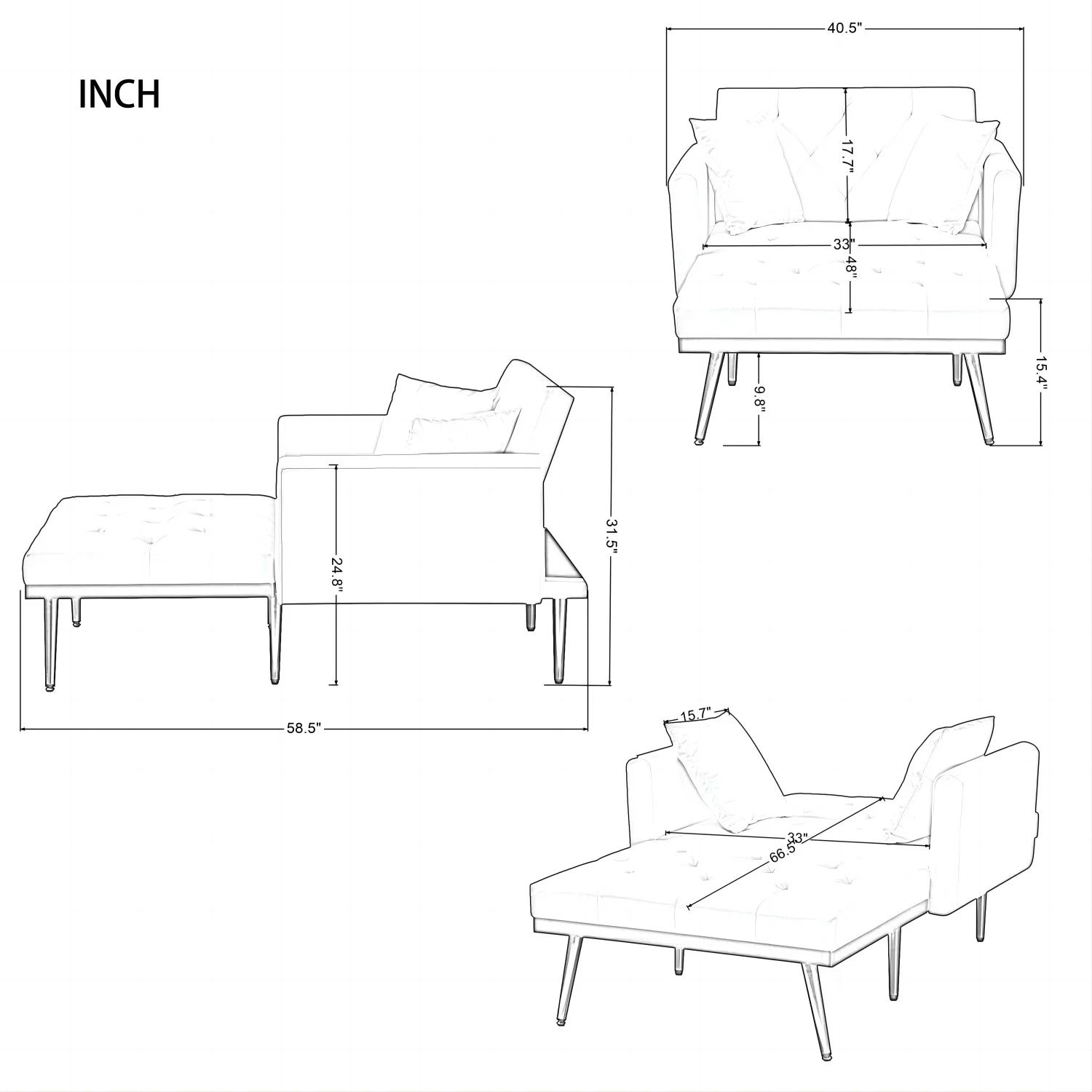 BSHTI Chaise Lounge,Convertible Chaise Futon Sofa Bed Upholstered Chaise Lounge for Livingroom(Green)