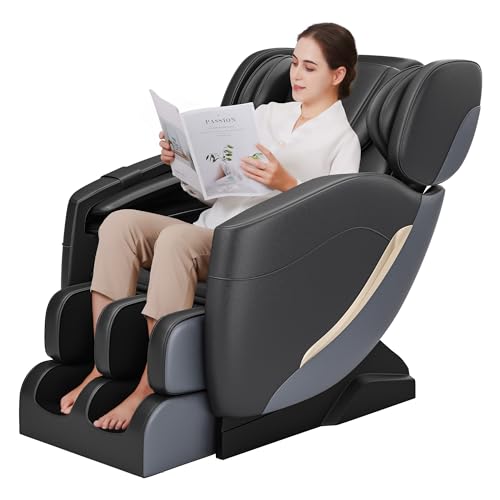 2022 Full Body Electric Zero Gravity Shiatsu Massage Chair with Back Heating and Foot Roller for Home and Office (Khaki)