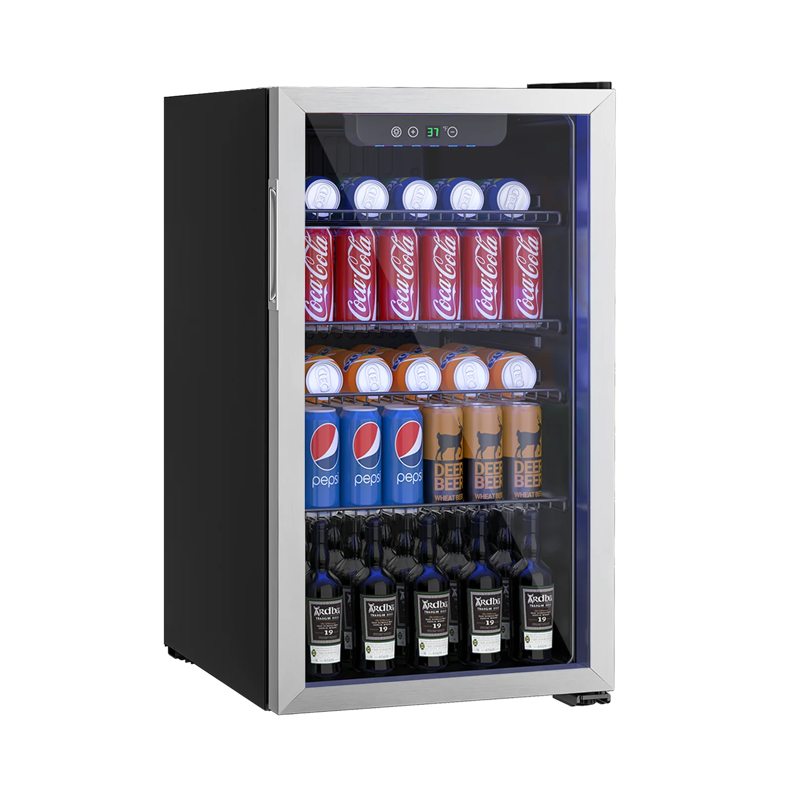 Erivess Compact Freestanding Beverage Refrigerator,126Can/3.2Cubic Feet Fridge with Glass Front Door for Soda, Beer or Wine