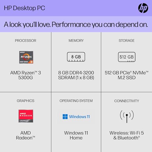 HP Everyday Desktop Computer PC - AMD Ryzen 3 5300G Processor(up to 4GHz), 32GB RAM, 1TB PCIe SSD, 2TB HDD, for Business, Study, Videos, and Gaming
