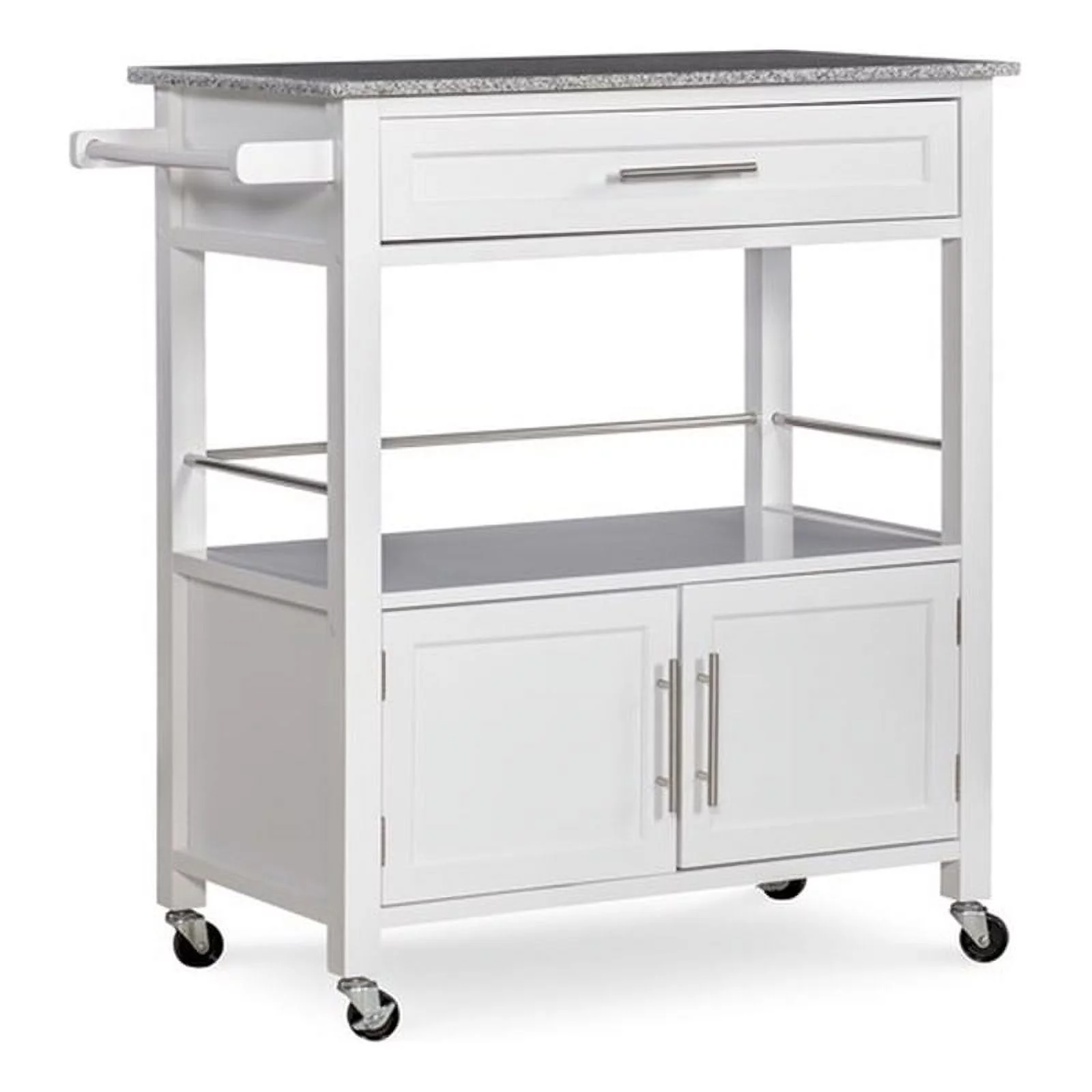 Riverbay Furniture Transitional Wood/Granite-Top Kitchen Cart in Bright White