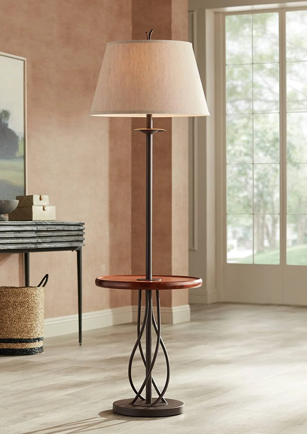 RUNFAYBIU Rustic Farmhouse Country Cottage Floor Lamp with Tray End Table 63.5"