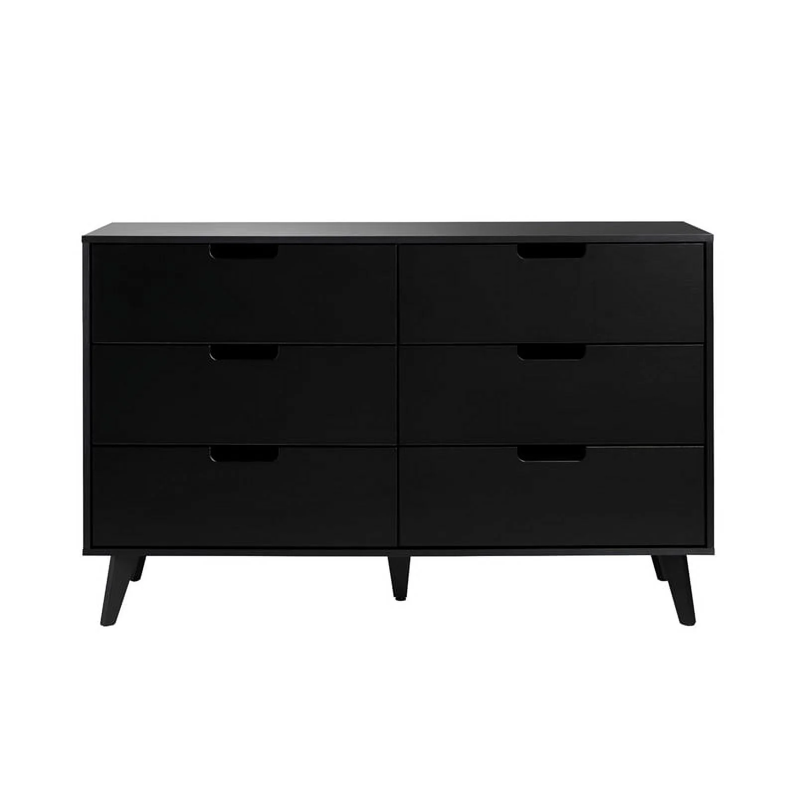 Pemberly Row Simple Wood 6 Drawer Dresser with Cut Out Handles - Black