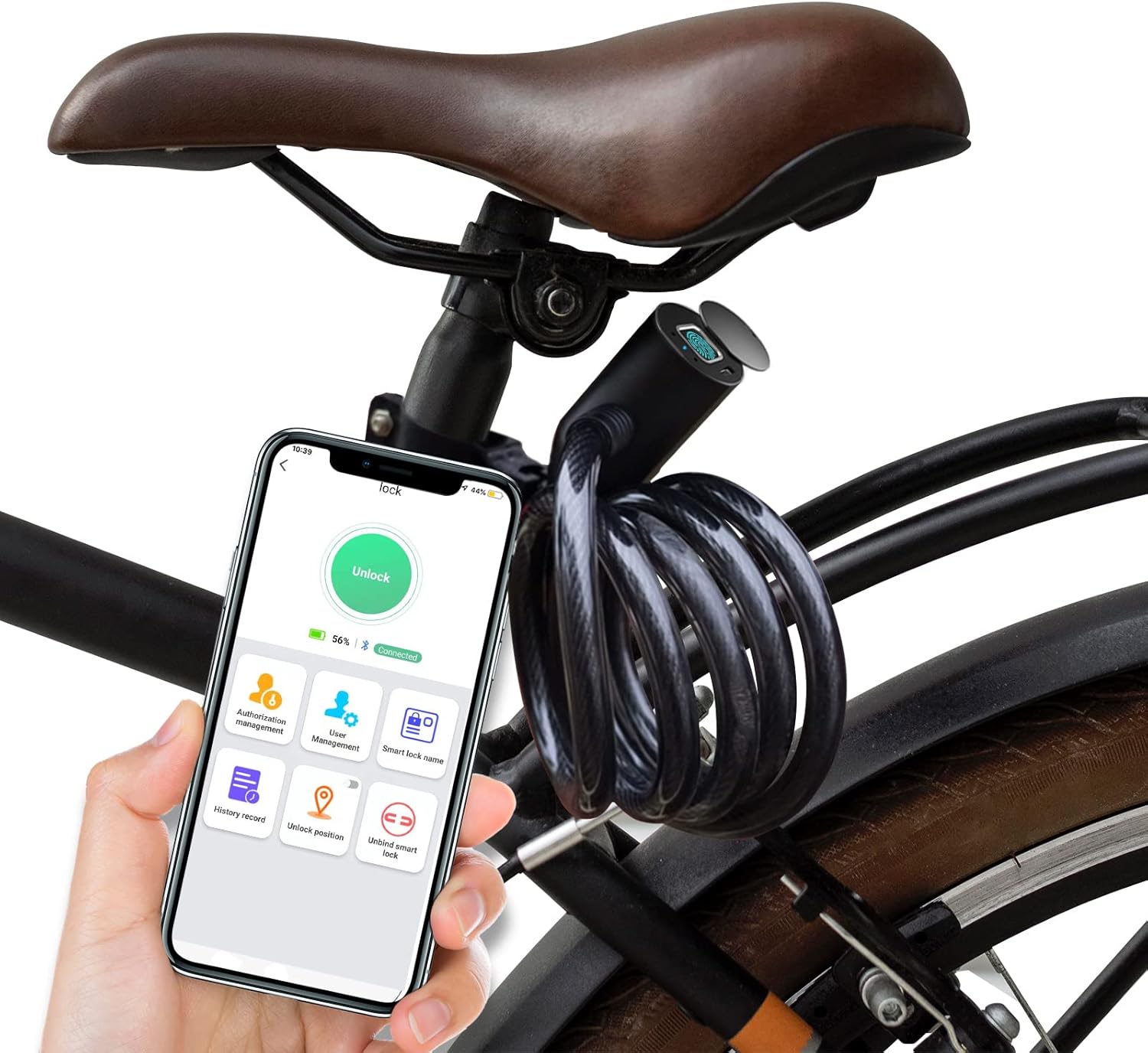 Bike Lock Etronic Lock, Eseesmart Bicycle Lock Bluetooth and Fingerprint, Bike Lock Cable Heavy Duty Anti Theft 1.5M , APP Remote, IP65 Waterproof