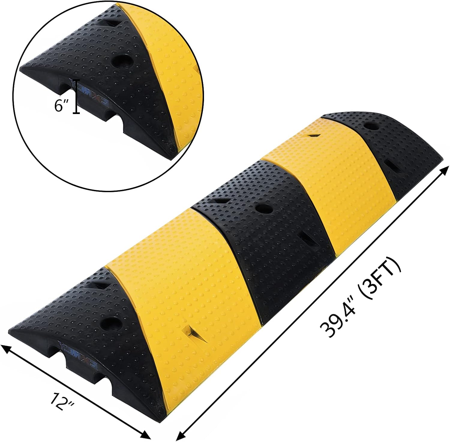 CXRCY Rubber Speed Bumps 1 Pack 2-Channel 3FT Modular Traffic Driveway Speed Bump Hump Heavy Duty Cable Protector Ramp with 3 Bolts for Asphalt