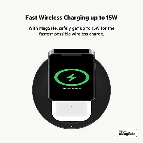 Belkin 2-in-1 MagSafe Wireless Charging Dock 15W Fast Charge iPhone Charger Compatible with iPhone 16, 15, 14, and 13 Series, AirPods