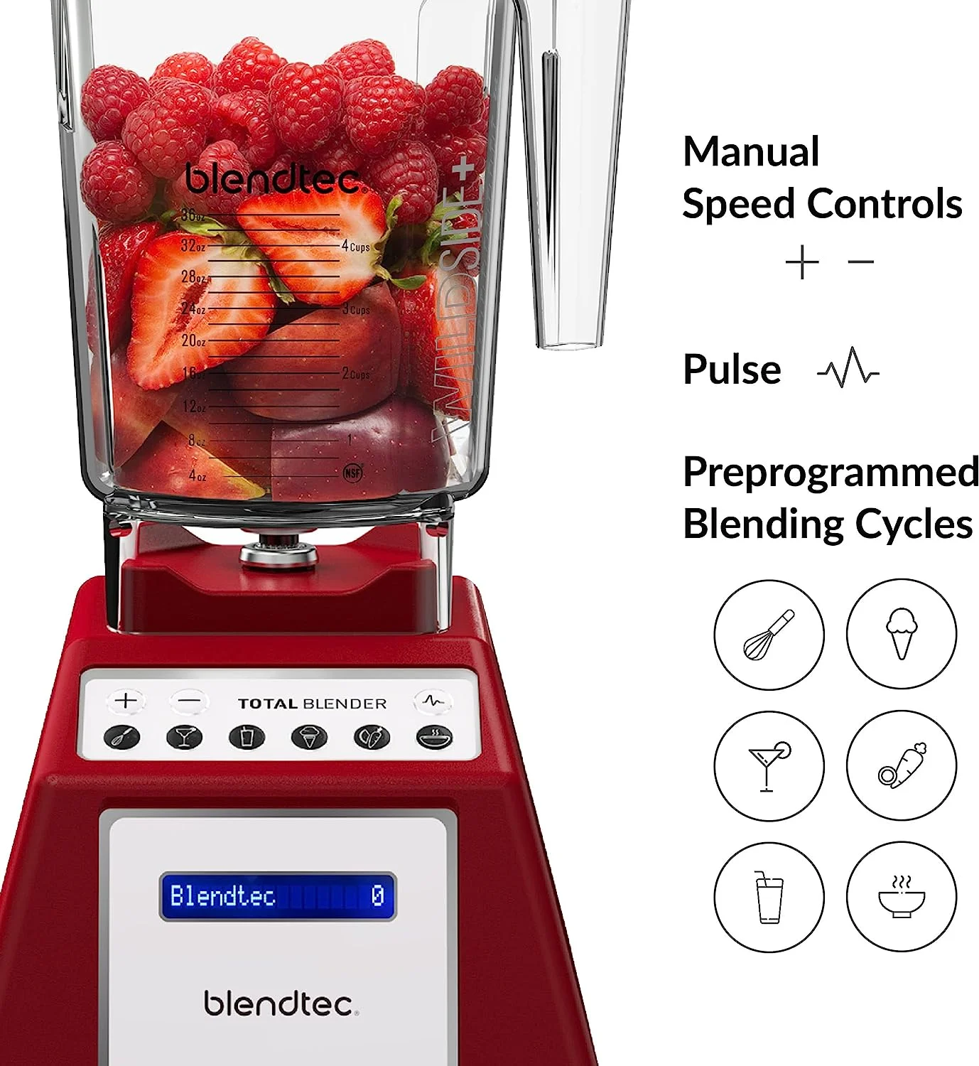 Restored Blendtec TB-631-25RECOND Total Classic Original WildSide+ 90oz Jar Blender Red - Certified (Refurbished)