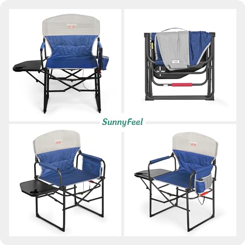 SUNNYFEEL Oversized Camping Directors Chair 2 Pack, Portable Folding Lawn Chairs for Adults Heavy Duty with Side Table,Pocket for Beach, Fishing