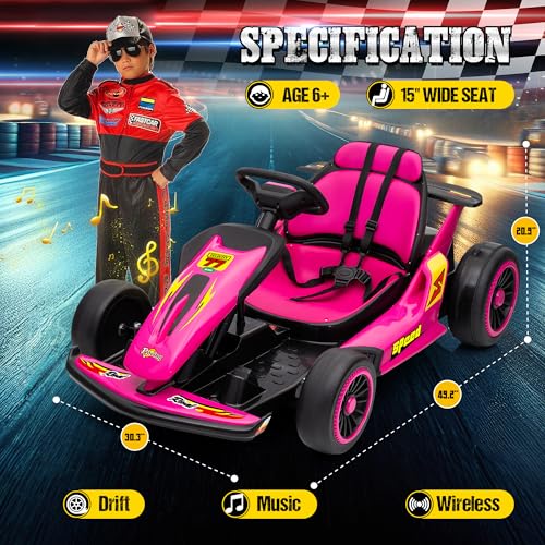 24V Electric Go Kart for Kids, Crazy Drift Cart with 400W Motors, EVA Tires, Max Speed 8.1 MPH, Music, Wireless