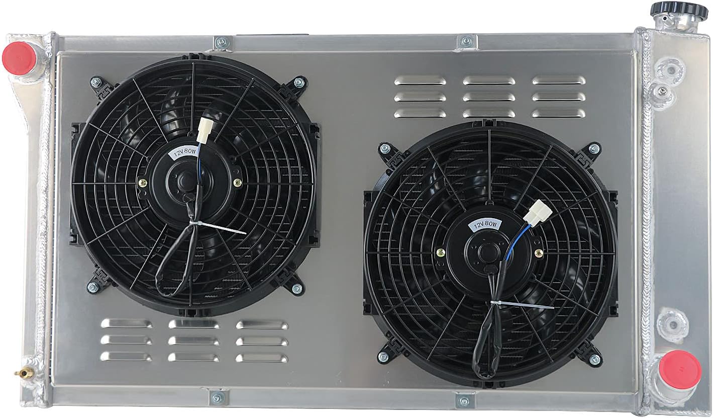 OzCoolingParts 4 Row Aluminum Radiator + 2 x 12" Fan w/Shroud for 1967-1972 68 69 70 71 Chevy C10 C20 K10 K20 K30 Pickup Trucks and GMC More Models