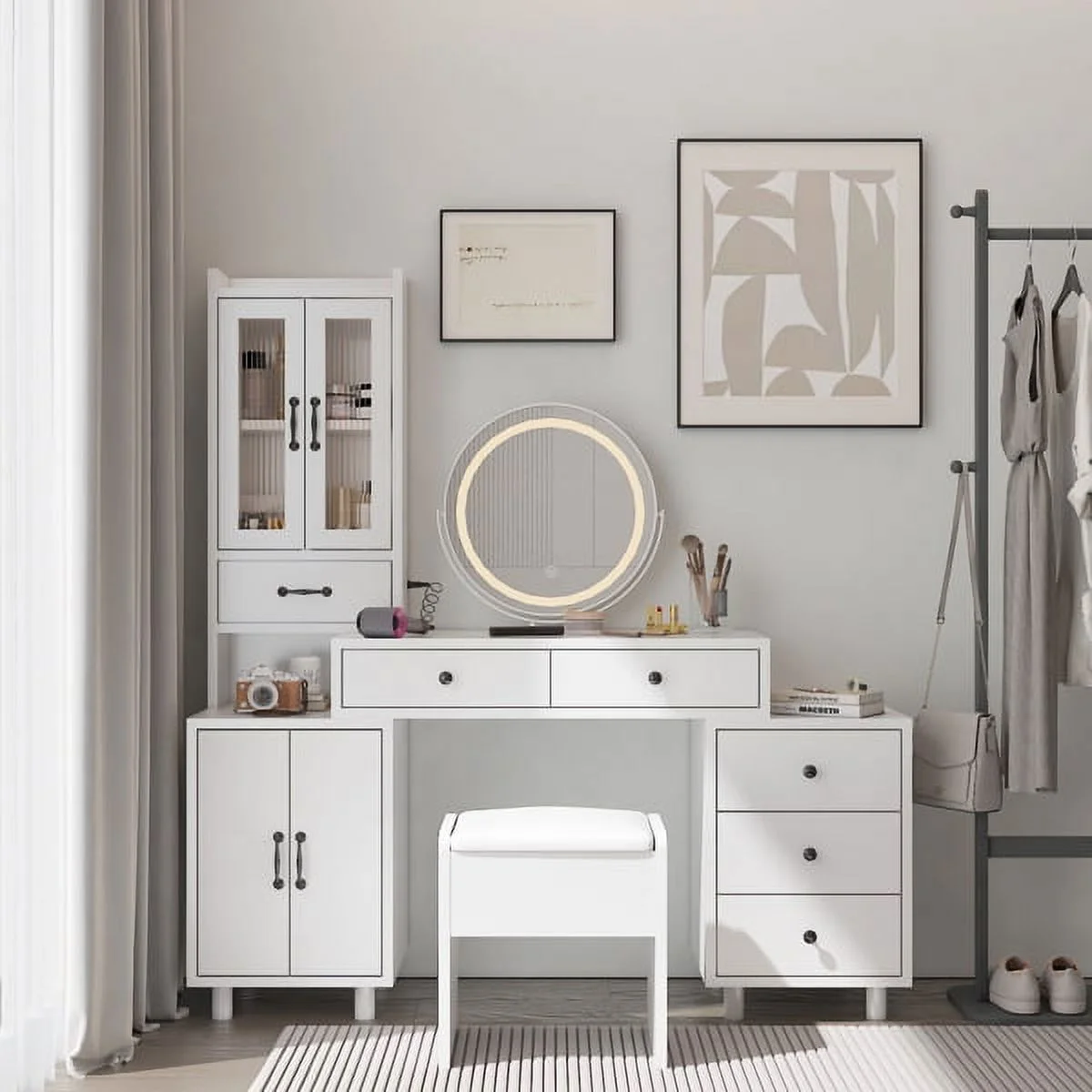 SYTHERS Makeup Vanity: Modern Retractable Dressing Table with Power Outlets