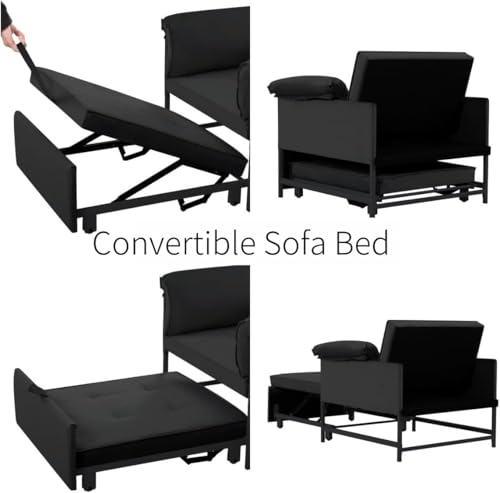 3 in 1 Sleeper Sofa Bed, Futon Sofa Bed for Living Room with Side Pocket, Black Sleepers Sofa Couch with Pullout Bed