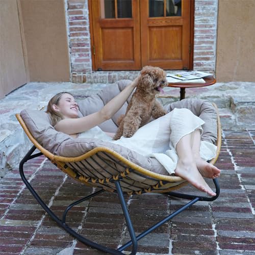 SWITTE Outdoor Rocking Chair, Oversized Patio Papasan Rocker, Comfy Wicker Reading Lounge, Indoor Egg Chair for Bedroom, Living Room, Porch, Garden