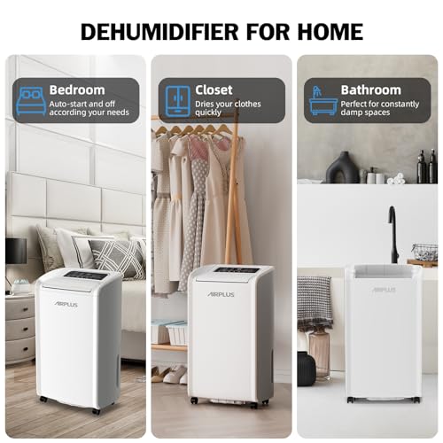 AIRPLUS 4,500 Sq.Ft 70 Pint Dehumidifier for Basements and Home-with Drain Hose,Efficient,Energy-with Dual Protection and 4 Smart Modes,24H Timer