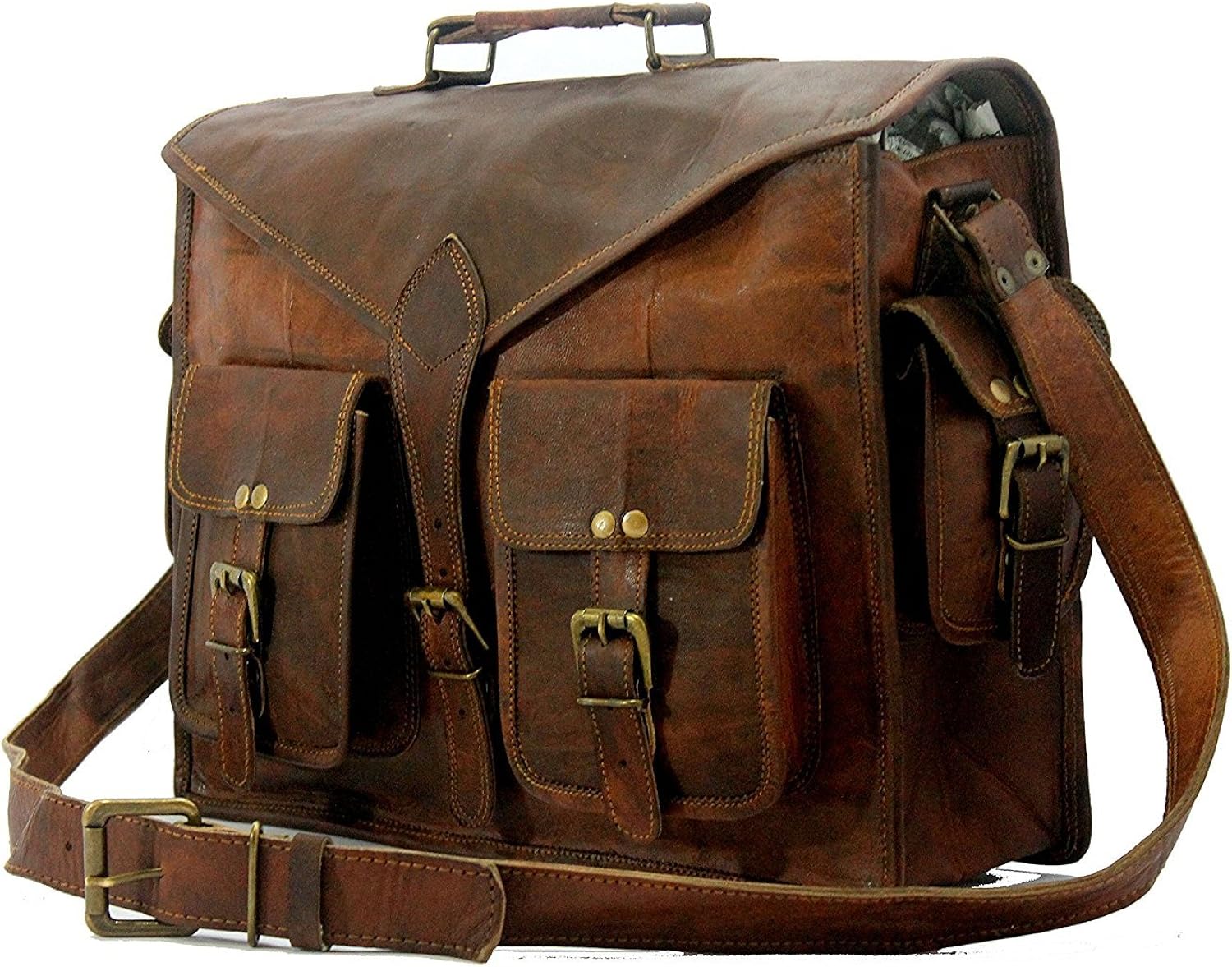 Handmade World Genuine Messenger Bag Leather Laptop Bags Computer Satchel Briefcase (18 Inch)
