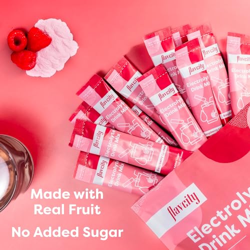 FlavCity Raspberry Lychee Electrolytes Drink Mix, 28 On-The-Go Stick Packs - Healthy Electrolytes Powder Packets Made with Real Fruit