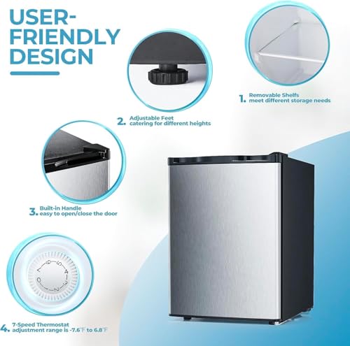 3.0 Cu.ft Upright Freezer, Small Mini Freezer with Adjustable Thermostat, Removable Shelves, Reversible Single Door, for Bedroom/Home/Dorms/Apartment