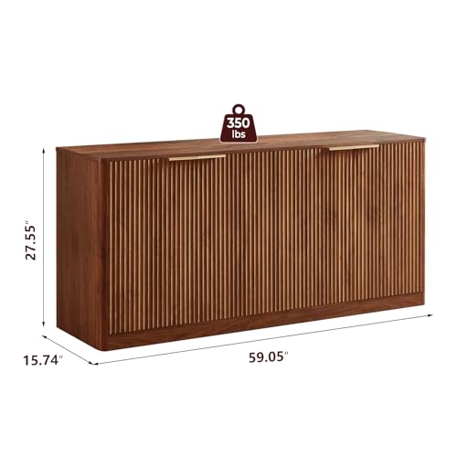 67" Fluted Oak Buffet Cabinet Sideboard with Storage, Large Credenza with 6 Doors