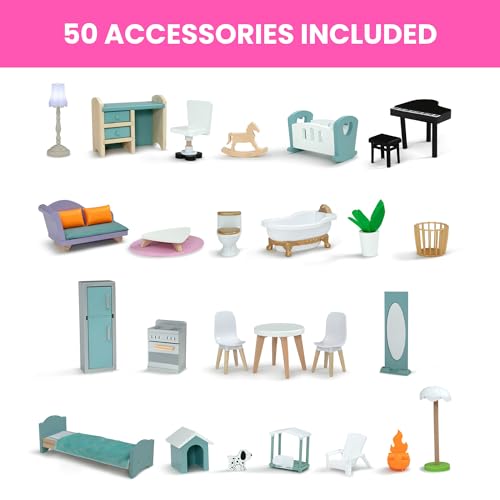 Delta Children Deluxe Maui Dollhouse - Large 4-Story Dollhouse with 12 Rooms Includes 50 Accessories - Working Elevator, Wave Slide, Lights/Sounds