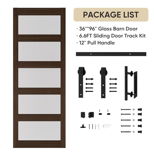 BARNSMITH 42in x 84in Glass Barn Door with 7FT Sliding Door Hardware Kit Included & Handle