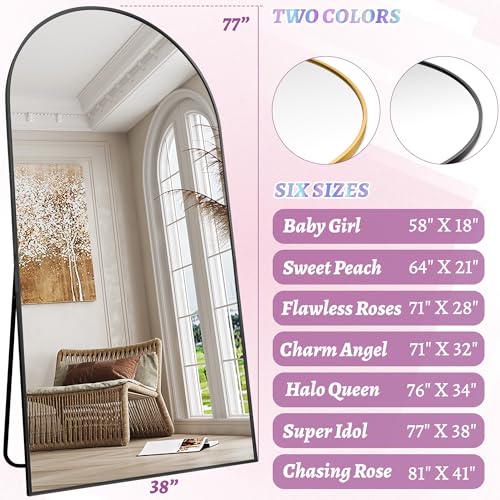 Full Length Mirror, 76"x34" Arched Floor Mirror Freestanding, Floor Standing Full Body Mirror with Stand for Bedroom