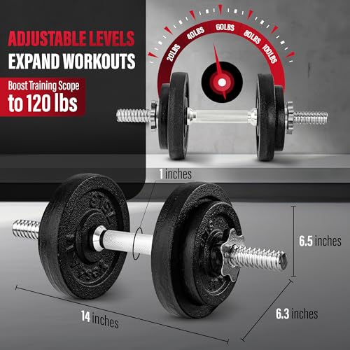 Yes4All Old School Adjustable Dumbbell Set with Weight Plates, Star Lock Collars/Connector, 40lbs to 200lbs Adjustable Weight Plates Set