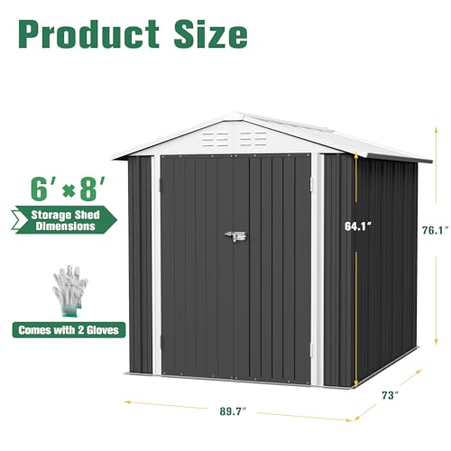 Flamaker Storage Shed Waterproof Metal Garden Shed with Lockable Door Utility Tool Shed Outdoor Storage for Backyard, Patio and Lawn (5 x 3 FT)