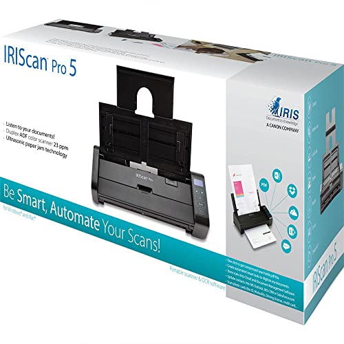 IRIScan Pro 5 Color Portable Duplex Document Scanner, Auto Document Feeder (ADF) 20Pages, Ultra Speed 20PPM, 1 Click scan to PDF