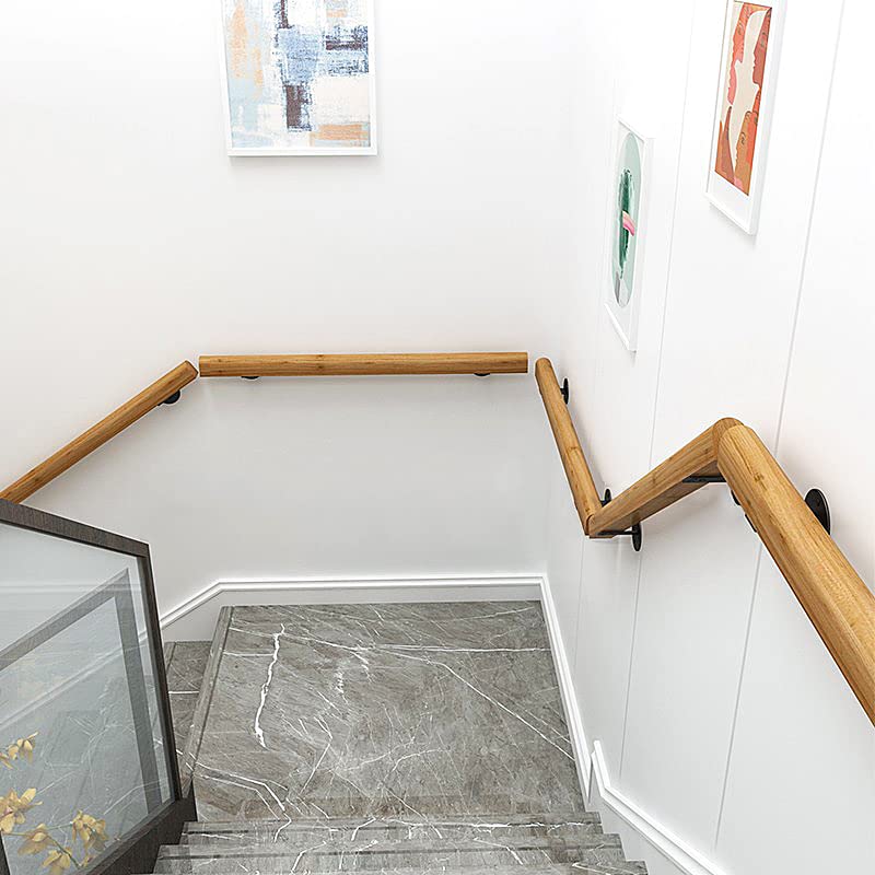 6FT Wooden Stair Handrails, Hand Railings for Stairs Indoor Outdoor, Sturdy Safety Wall Mount Support