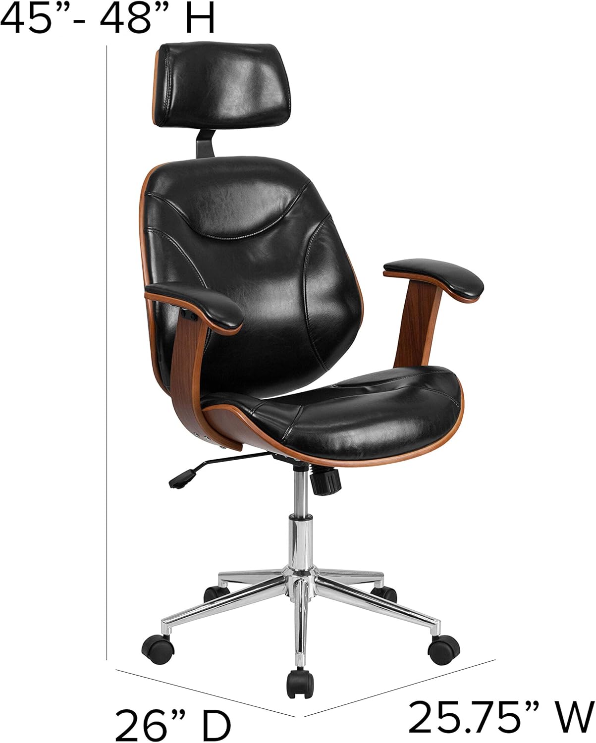 Flash Furniture High Back Black LeatherSoft Executive Ergonomic Wood Swivel Office Chair with Arms