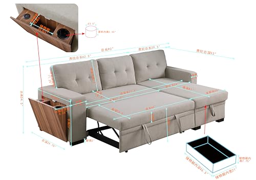 Devion Furniture Regis 4-in-1 Convertible L Shaped Couch with Pull Out Bed and Storage, Sectional Sleeper Sofa with Reversible Chaise for Living Room